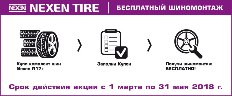 Шиномонтаж в подарок при покупке шин Nexen Шиномонтаж в подарок при покупке шин Nexen