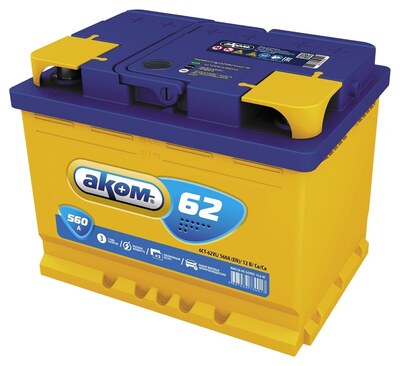 АКОМ Standart 6CT-62.1 LA 62 А/ч 560 А (EN), прямая полярность, корпус L2, 242×175×190 мм
