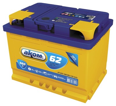 АКОМ Standart 6CT-62.0 LA 62 А/ч 560 А (EN), обратная полярность, корпус L2, 242×175×190 мм