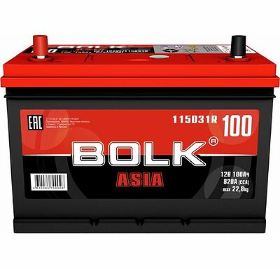 Bolk ASIA BA 100-3-L 100 А/ч 820 А (EN), прямая полярность, 306×175×225 мм, D31