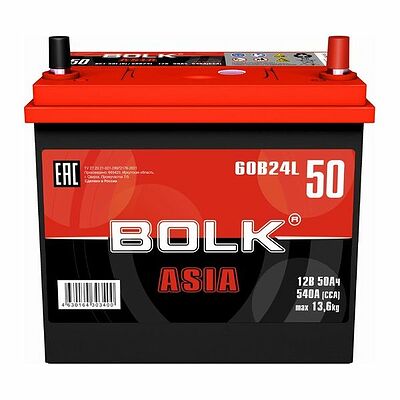 Bolk ASIA BA 50-3-R 50 А/ч 540 А (EN), обратная полярность, 238×129×225 мм, B24