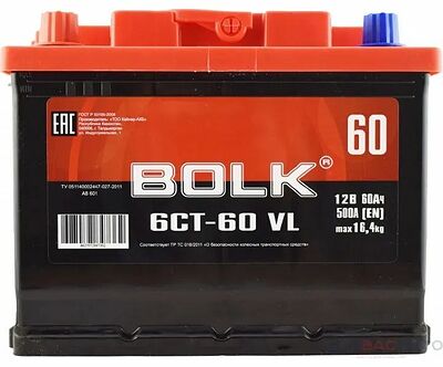 Bolk Standard 6СТ-60 VL 60 А/ч, 500 А (EN), прямая полярность (242x175x190)