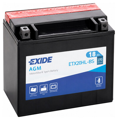 Exide Moto AGM ETX20HL-BS 18 А/ч 270 А, обратная полярность, 175×87×155 мм