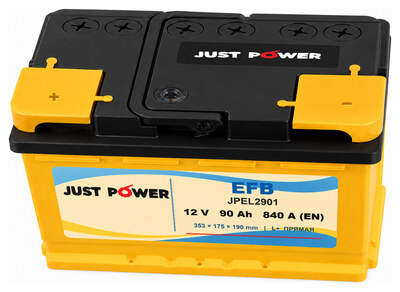 JUST POWER EFB JPEL2901 90 А·ч 840 А (EN), прямая полярность, 353x175x190 мм