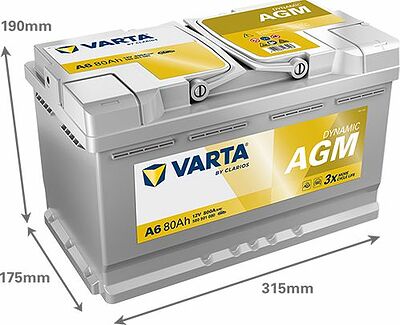 Varta Dynamic AGM A6 80 А/ч 800 А (EN), обратная полярность, 315×175×190 мм, ETN 580901080
