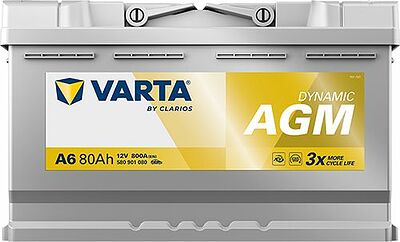 Varta Dynamic AGM A6 80 А/ч 800 А (EN), обратная полярность, 315×175×190 мм, ETN 580901080
