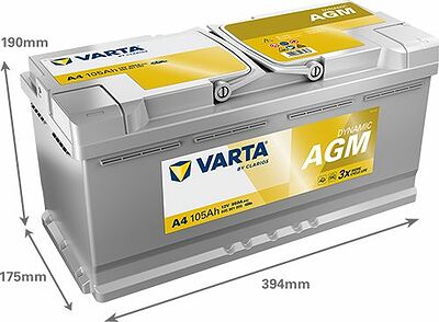 Varta Dynamic AGM A4 105 А/ч 950 А (EN), обратная полярность, 394×175×190 мм, ETN 605901095