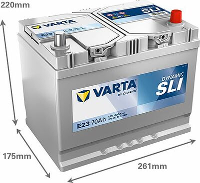 Varta Dynamic SLI E23 70 А/ч 630 А (EN), обратная полярность, 261×175×220 мм, ETN 570412063