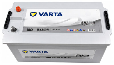 Varta ProMotive Silver N9 725103115A722 225 А·ч 1150 А (EN), обратная полярность R+, стандартные конические клеммы, B00, корпус C, 518×276×242 мм