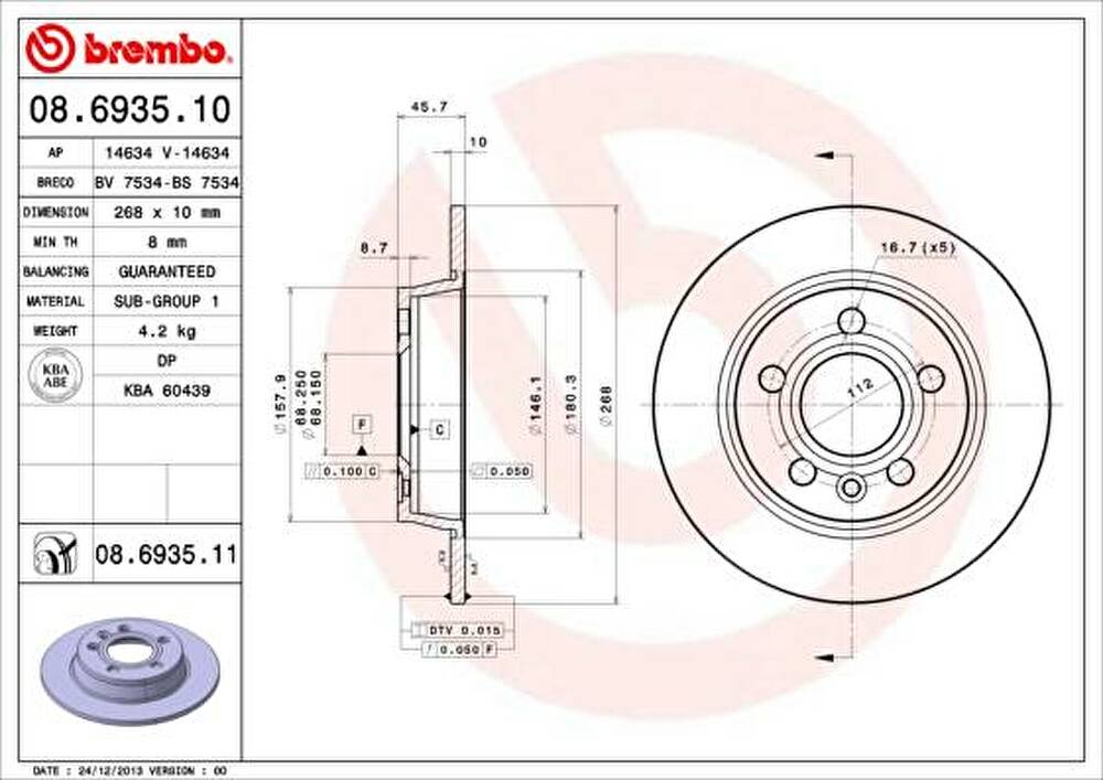 AP 14634 тормозной диск на FORD GALAXY (WGR)
