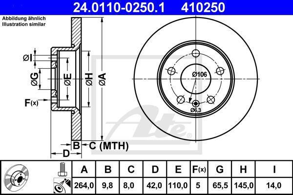 ATE 24.0110-0250.1 Диск торм. зад. Opel Astra G, H, Zafira