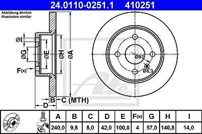ATE 24.0110-0251.1 Диск торм. зад. Opel Astra G, H, Meriva