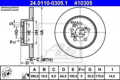 ATE 24.0110-0305.1 тормозной диск на TOYOTA AVENSIS (_T22_)