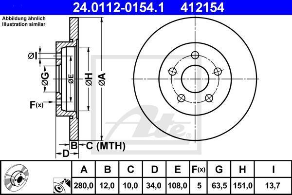 ATE 24.0112-0154.1 Диск торм. зад. Ford Mondeo III