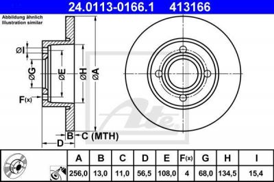 ATE 24.0113-0166.1 Диск торм. пер. Audi 80 1.6, 1.9TD, 2.0 (91-96)