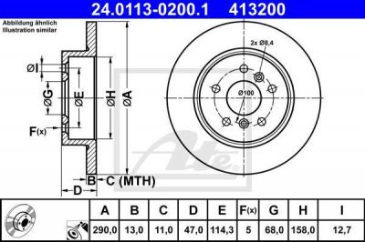 ATE 24.0113-0200.1 тормозной диск на NISSAN QASHQAI (J11, J11_)