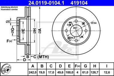 ATE 24.0119-0104.1 тормозной диск на HONDA ACCORD III (CA)