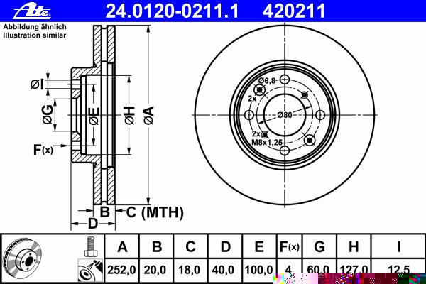 ATE 24.0120-0211.1 Диск торм. пер. Opel Agila, Suzuki Sfift III