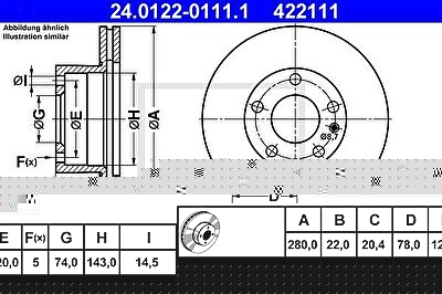 ATE 24.0122-0111.1 тормозной диск на 5 (E12)