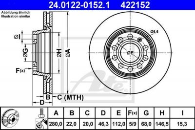 ATE 24.0122-0152.1 Диск торм. пер. Audi A4/qtr (94-), VW Passat (96-)