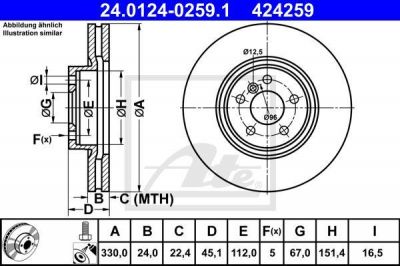 ATE 24.0124-0259.1 тормозной диск на X1 (F48)