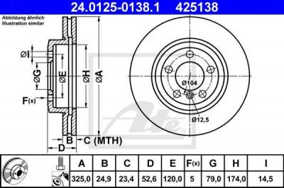 ATE 24.0125-0138.1 Диск торм. пер. 3 (E46) 328i, 330i, 330xd