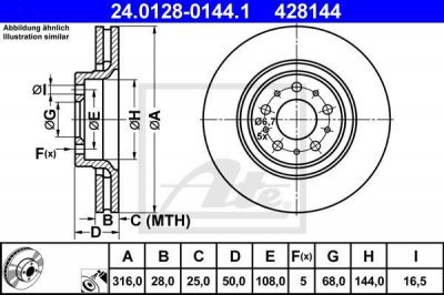 ATE 24.0128-0144.1 Диск торм. пер. Volvo S60, XC90