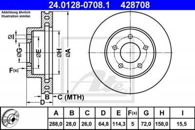ATE 24.0128-0708.1 тормозной диск на JEEP CHEROKEE (KJ)