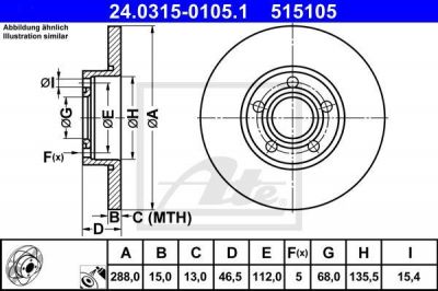 ATE 24.0315-0105.1 Диск торм. пер. Audi A4/6qtr, 100/qtr (91-)