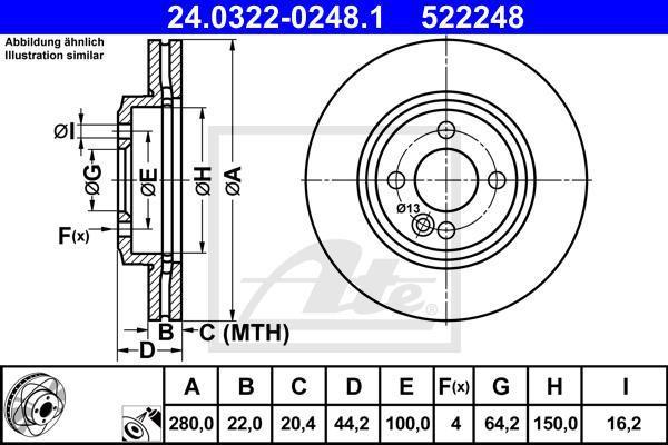 ATE 24.0322-0248.1 тормозной диск на MINI MINI Roadster (R59)