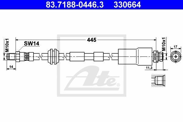 ATE 83-7188-0446-3 Торм.шланг передний [470-mm]