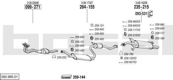 Bosal 092.985.01 система выпуска ог на VOLVO S40 I (VS)
