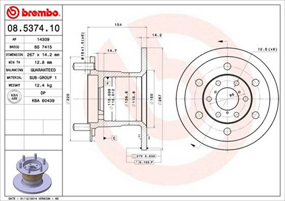 BREMBO Диск тормозной не вент. передний IVECO DAILY I Flatbed (1904528, 08.5374.10)