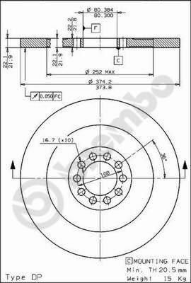 Brembo 08.6750.20 тормозной диск на MERCEDES-BENZ UNIMOG