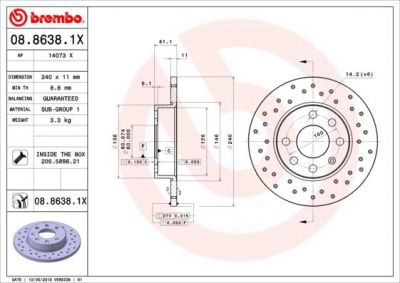 Brembo 08.8638.1X тормозной диск на OPEL CORSA C фургон (F08, W5L)