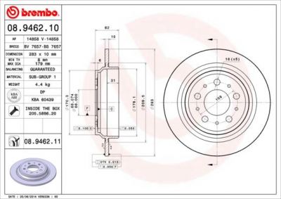 Brembo 08.9462.11 тормозной диск на VOLVO V70 I (LV)