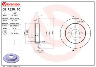 Brembo 08.A328.10 тормозной диск на MITSUBISHI CARISMA седан (DA_)