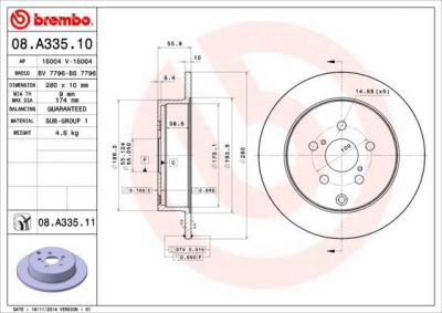 BREMBO Диск торм. окраш. Re TO Avensis 03-08 (08A33511)