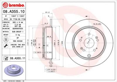 Brembo 08.A355.11 тормозной диск на HONDA CR-V II (RD_)