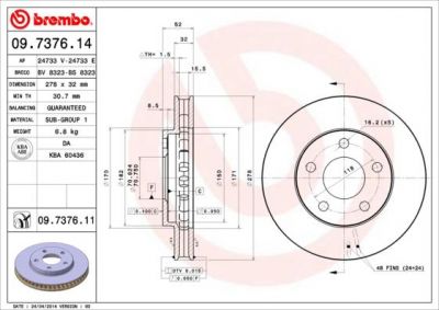 BREMBO Диск тормозной пер вент SINTRA (569057, 09.7376.14)
