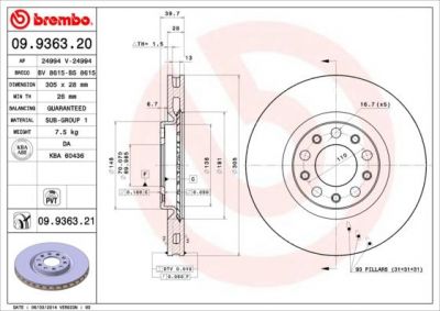 BREMBO Диск торм пер 159/BRERA/SPYDER 05- (09.9363.20, 09.9363.20)