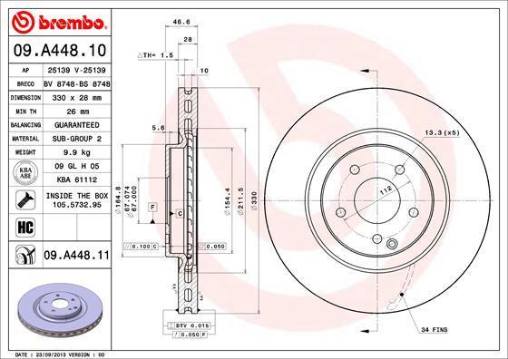 Brembo 09.A448.10 тормозной диск на MERCEDES-BENZ CLK (C209)