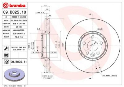 BREMBO Диск тормозной вент. передний VOLVO XC60 ( 9.10->) F крашенные (вместо 09.B025.10) (31277342, 09.B025.11)