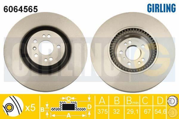 GIRLING Диск тормозной MERCEDES ML W164/GL X164/R W251 06- передний вент. D=375мм. (6064565)