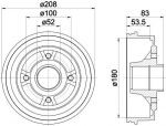 Hella 8DT 355 301-261 тормозной барабан на RENAULT CLIO I (B/C57_, 5/357_)