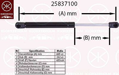 KLOKKERHOLM 25837100 газовая пружина, крышка багажник на FORD S-MAX (WA6)