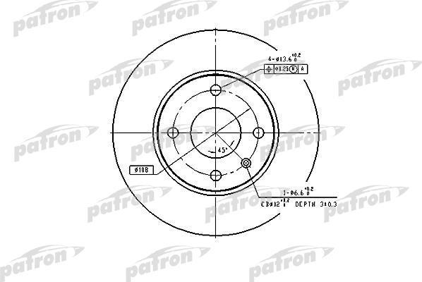 PATRON Диск тормозной передн FORD: ESCORT IV 86-90, SIERRA 87-93, SIERRA хечбэк 82-86, SIERRA хечбэк 87-93, SIERRA универсал 82-86, SIERRA универсал 87-93 (PBD1655)