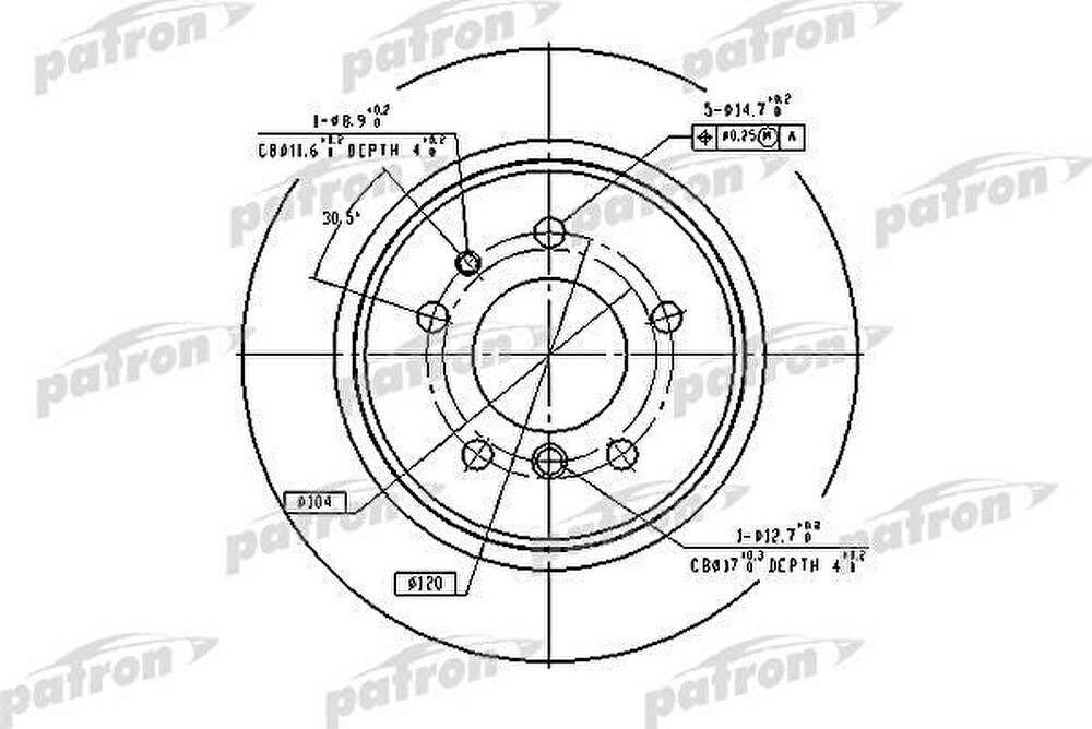 PATRON Диск тормозной задн : 5 86-90, 5 88-95, 5 Touring 91-97 (PBD2557)