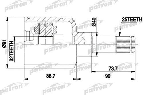PATRON ШРУС внутр к-кт CHRYSLER: CIRRUS 95-00, SEBRING 95-04, DODGE STRATUS 95-00, PLYMOUTH: BREEZE 96-00 (PCV9538)