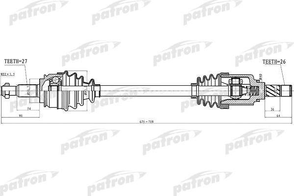 PATRON Полуось лев Renault: Kangoo 1.6/1.6 16V/1.5dCi 05> 673mm (PDS4993)